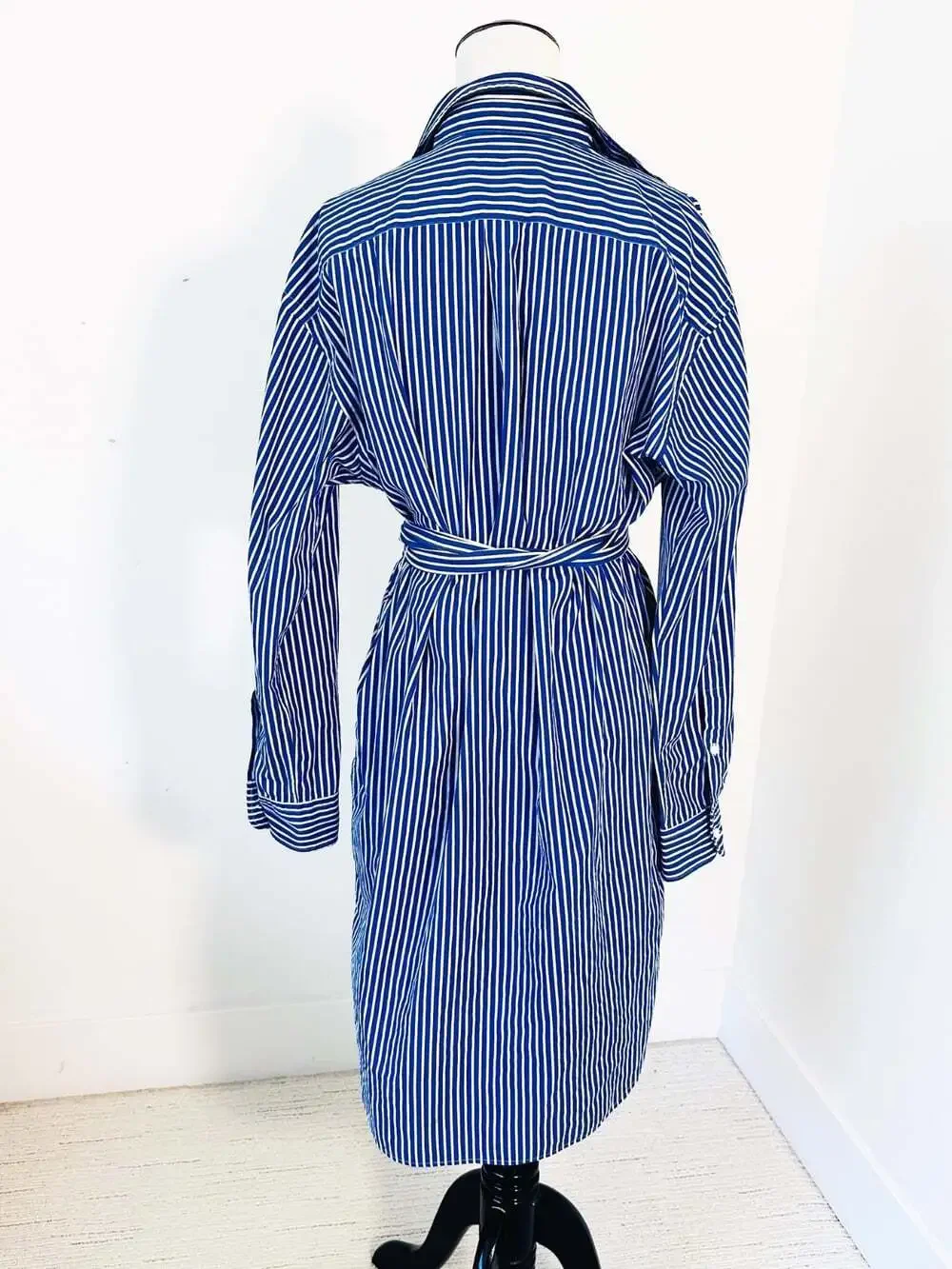 POLO RALPH LAUREN Belted Striped Shirt Dress Sz 12 Blue/White Long Sleeve Button